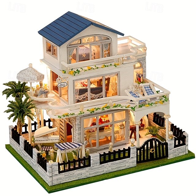 DIY Miniature Dollhouse Kit with LED Lights, Wooden House Model ...