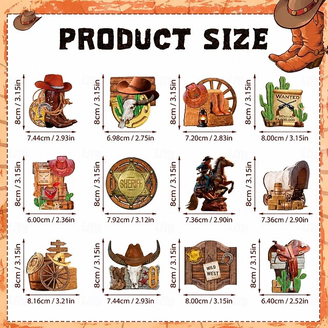 36 Pcs Western Christmas Ornaments Wooden Cowboy Hanging Decoration ...