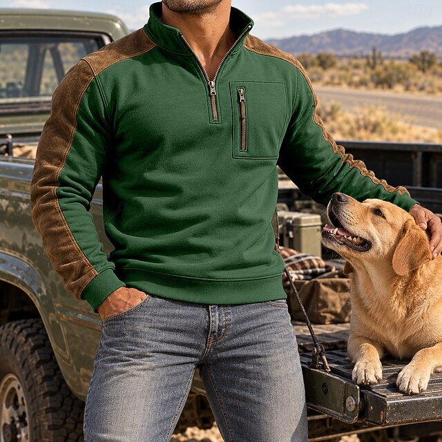 Men's Sweatshirt Quarter Zip Sweatshirt Tactical Hoodie Khaki Wine Red ...
