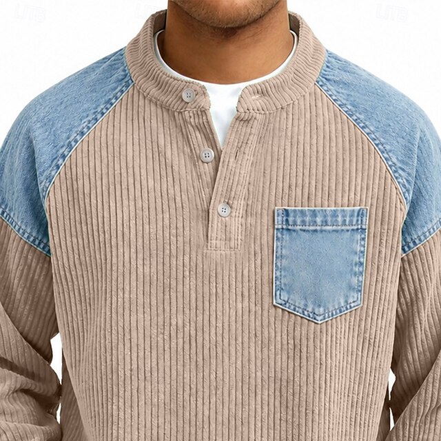Men's T Shirt Corduroy Shirt Long Sleeve Solid Color Solid Traditional ...