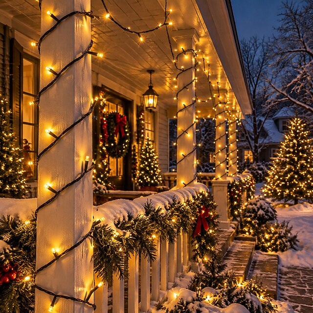 Guirlande lumineuse décorative de Noël, fil noir étanche, 8 modes d ...