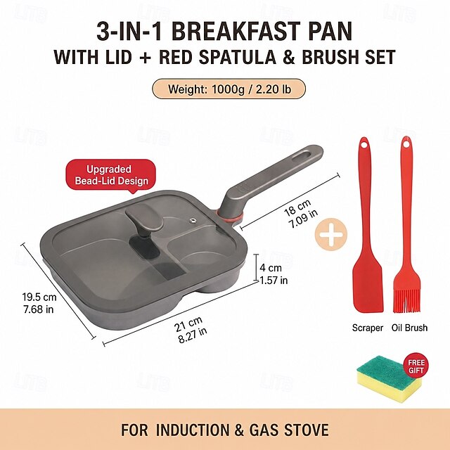 3-Hole Nonstick Frying Pan, Titanium-Coated Breakfast Skillet for Eggs ...