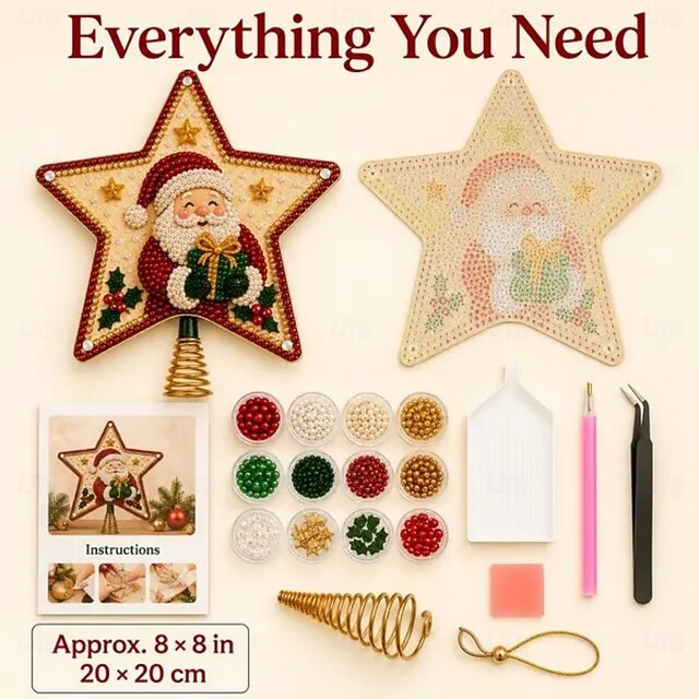 Christmas Tree Topper Pearl Diamond Art DIY Kit, Sparkling Rhinestone ...