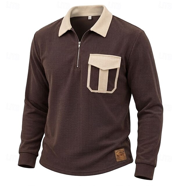 WaffleCraft™ Men's Corduroy Polo Casual Vacation Turndown Long Sleeve ...