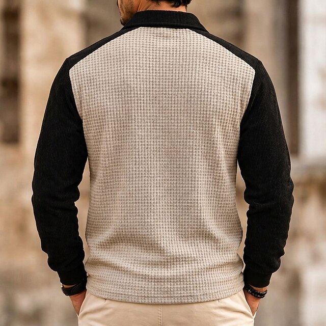 WaffleCraft™ Men's Waffle Polo Shirts Casual Vacation Turndown Long ...