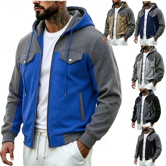 Men's Hoodie Full Zip Hoodie Tactical Hoodie Khaki Black Navy Blue ...