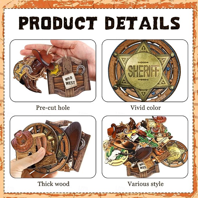 36 Pcs Western Christmas Ornaments Wooden Cowboy Hanging Decoration ...