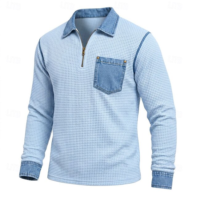 WaffleCraft™ Men's Waffle Polo Shirts Casual Vacation Turndown Long ...
