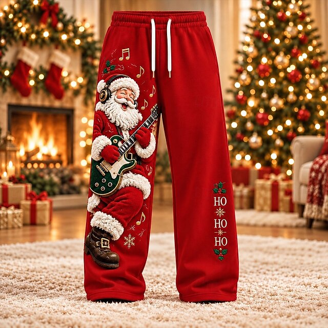 Christmas Men's Santa Claus Casual Pants Pants Trousers Mid Waist ...