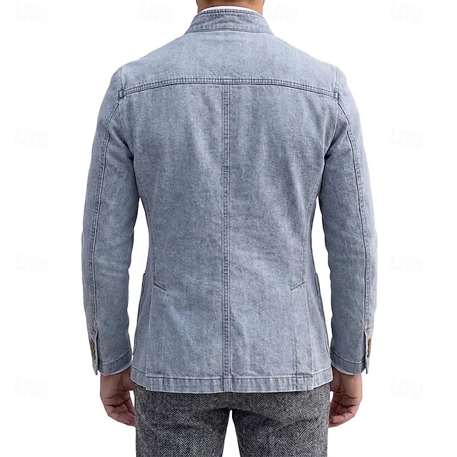 Men's 100% Cotton Washed Denim-look Blazer Casual Streetwear Elegant ...