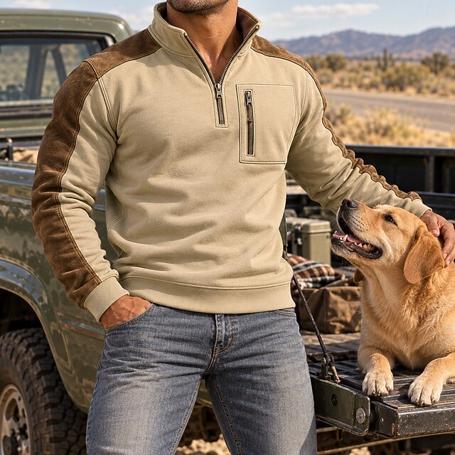 Men's Sweatshirt Quarter Zip Sweatshirt Tactical Hoodie Khaki Wine Red ...