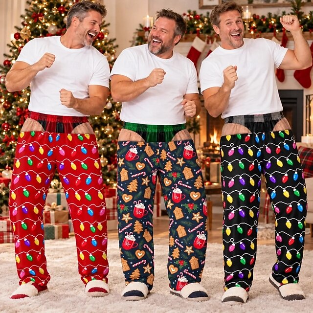 Christmas Funny Gifts Pajama Pants Plaid Christmas Lights Spooky Prank ...
