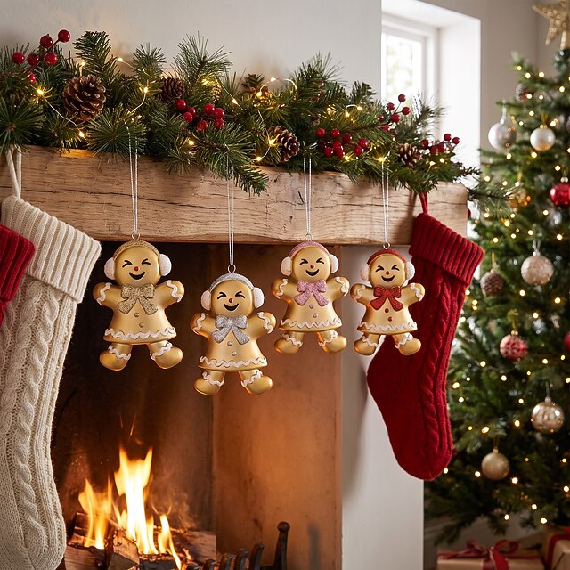 Christmas Gingerbread Man Hanging Ornaments, Gold Electroplated Cartoon ...