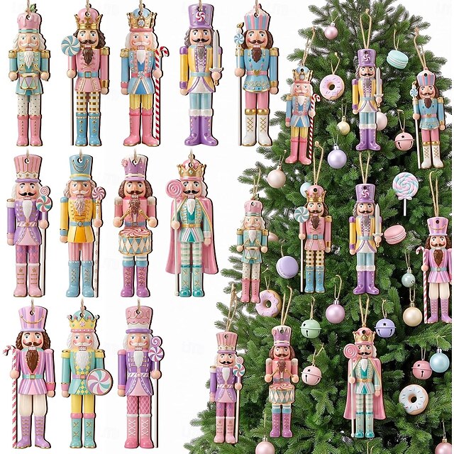 36 Pcs Pastel Christmas Nutcracker Ornament Xmas Tree Hanging Decor ...