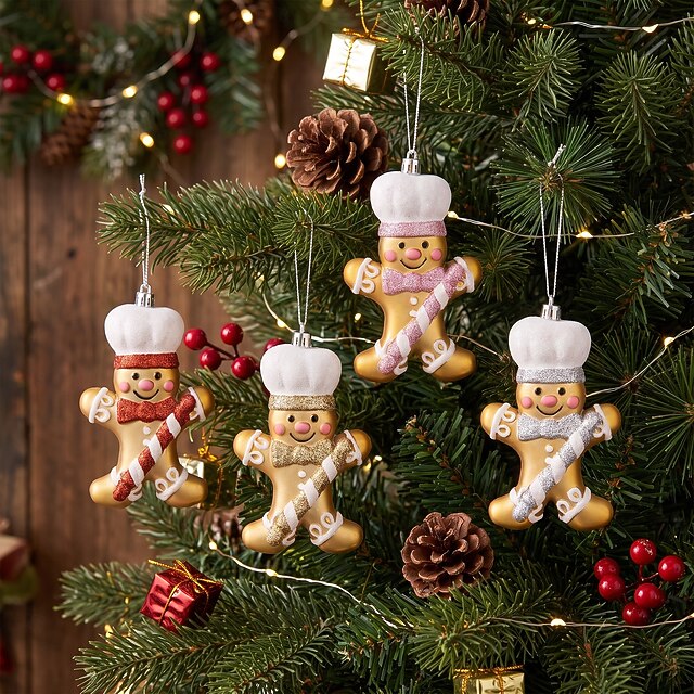Christmas Gingerbread Man Hanging Ornaments, Gold Electroplated Cartoon ...