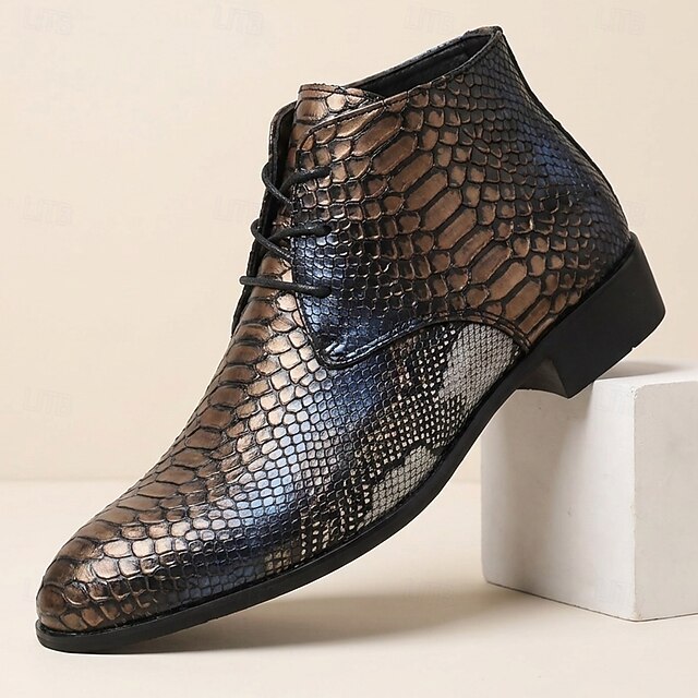 Men's Dress Ankle Boots Black Brown Crocodile Embossed Colorblock Lace ...