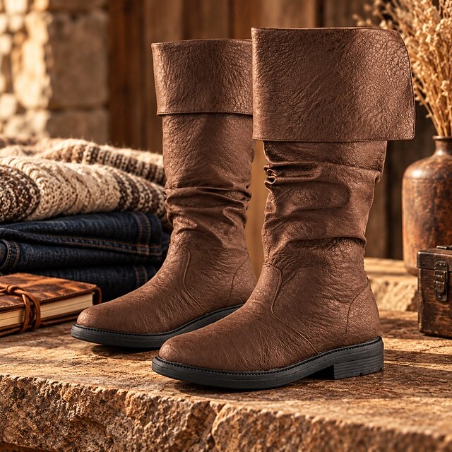 Men's Medieval Boots with Wide Fold-Over Cuffs and Slouchy Knee-High ...