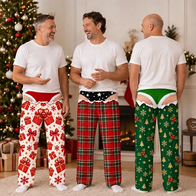 Christmas Funny Gifts Pajama Pants Plaid Santa Claus Spooky Prank ...