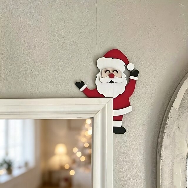 Christmas Wooden Door Topper, Santa Claus Camera Door Frame Corner ...