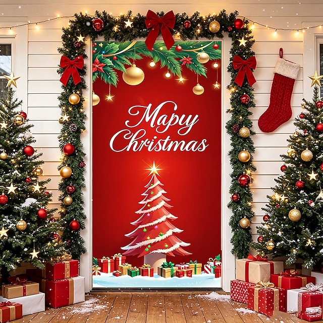 Décoration de porte extensible de Noël en tissu élastique spandex ...