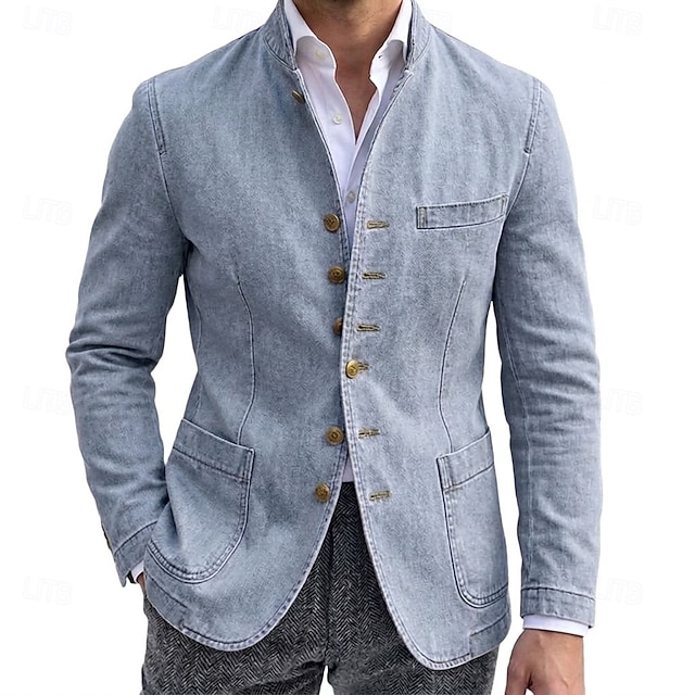 Men's 100% Cotton Washed Denim-look Blazer Casual Streetwear Elegant ...