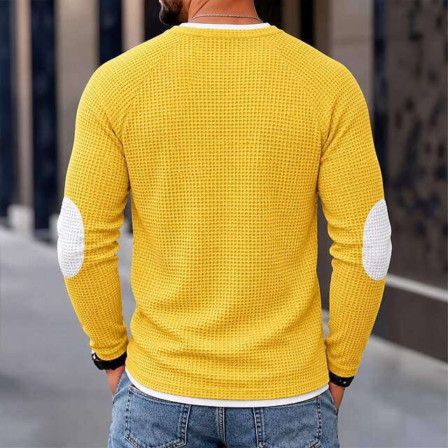 Men's Waffle T-shirt T Shirt Long Sleeve Henley Color Block Fake two ...