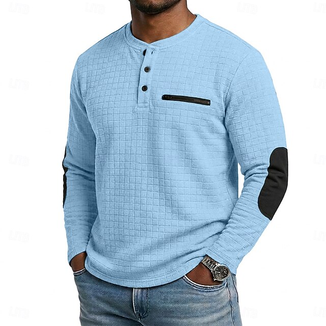 Men's Waffle Henley Shirt Long Sleeve Henley Spring Fall Spring & Fall ...