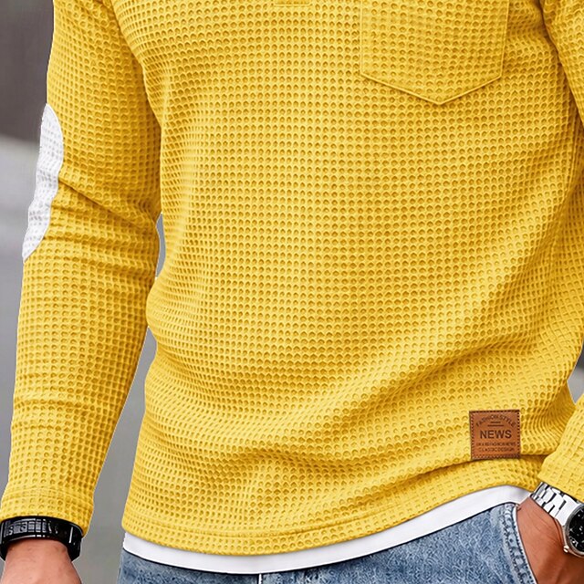 Men's Waffle T-shirt T Shirt Long Sleeve Henley Color Block Fake two ...