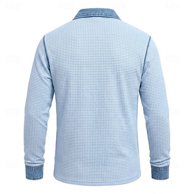 WaffleCraft™ Men's Waffle Polo Shirts Casual Vacation Turndown Long ...