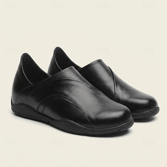 Men's Black Slip-On Dress Shoes with Hidden 5 cm Height Increase, Sleek ...