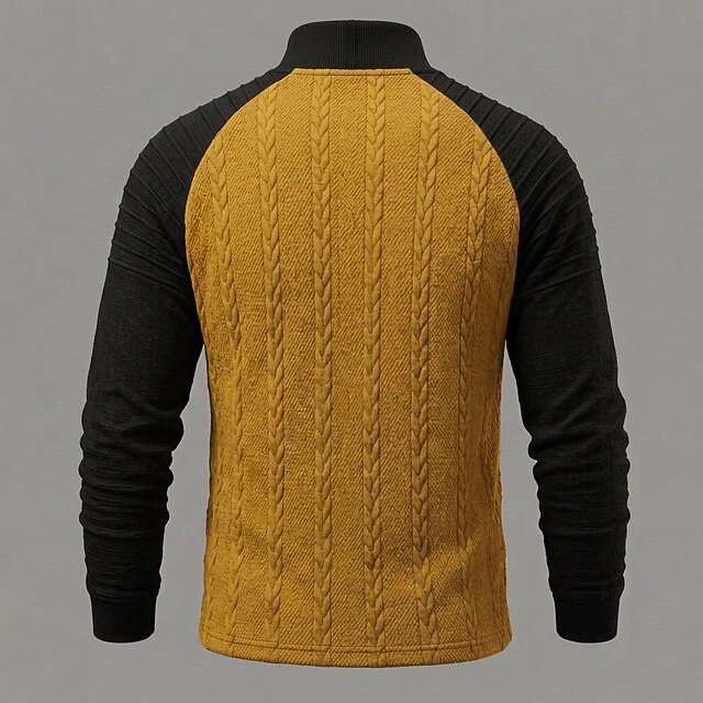 Men's Jacquard Polo Casual Vacation Banded Collar Long Sleeve Fashion ...