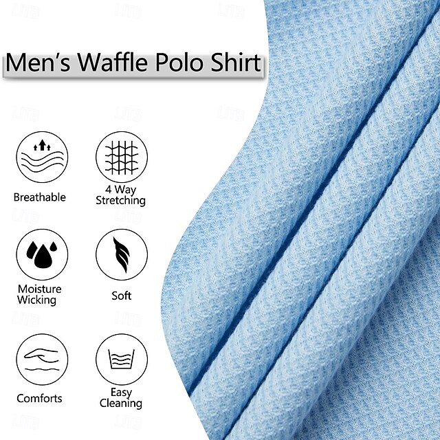 WaffleCraft™ Men's Waffle Polo Shirts Casual Vacation Turndown Long ...