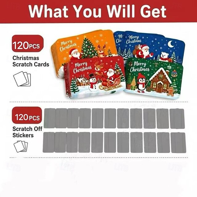 120Pcs Cartoon Christmas Scratch Cards DIY Christmas Gift Ideas for ...
