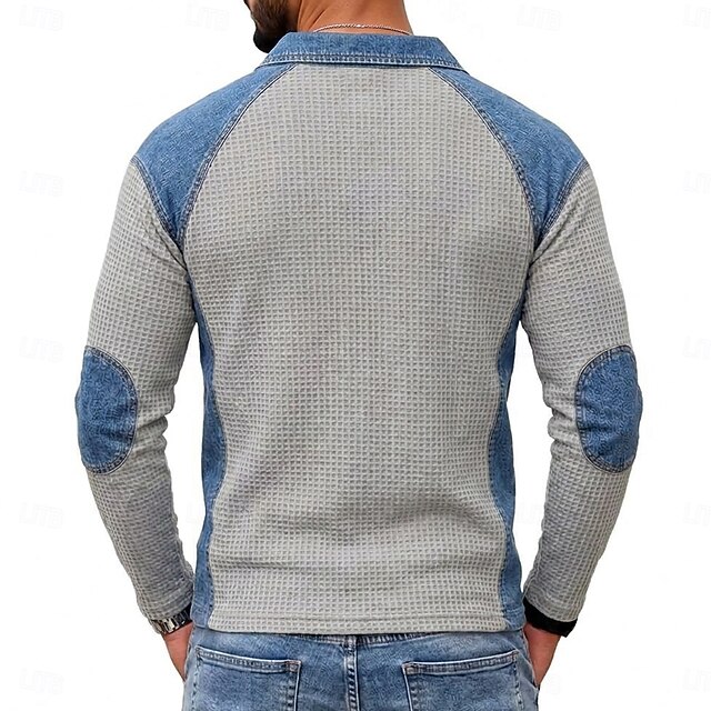Men's Waffle Polo Shirts Casual Vacation Turndown Long Sleeve Fashion ...