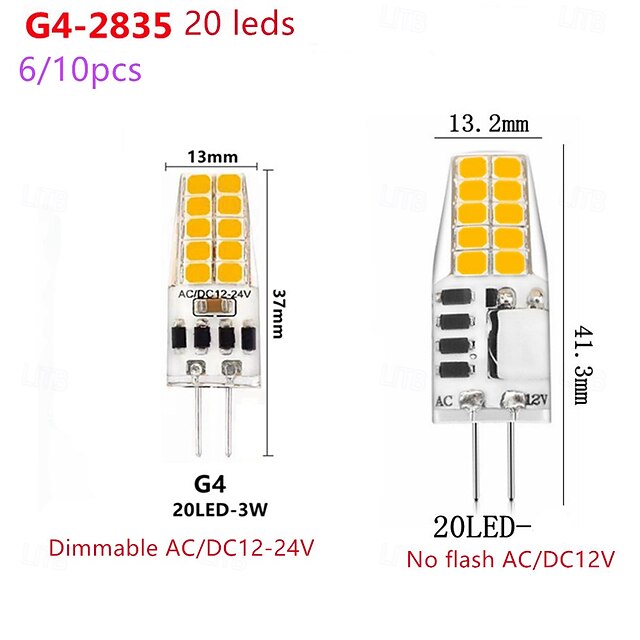 6pcs 10pcs No Flicker/Dimmable SMD2835 LED G4 Bulb LED Light 20 leds ...