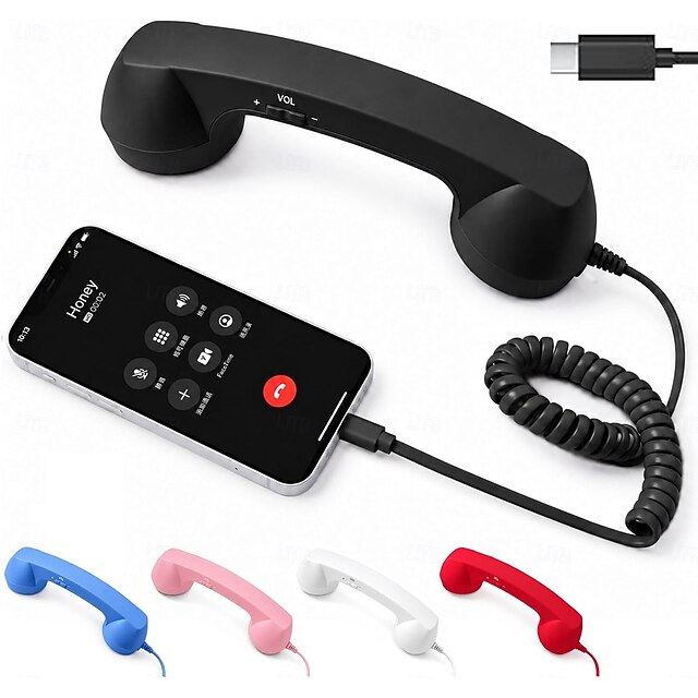 Retro Telephone Handset for Smartphone, Plug and Talk Wired Phone ...