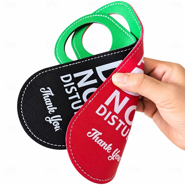 2 Pack Reversible PU Leather Door Hanger Signs, Black/Green & Red/Green ...