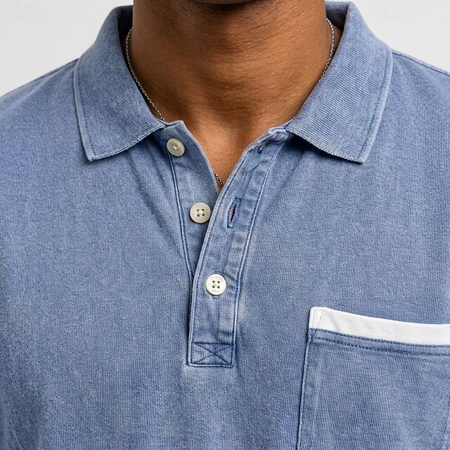 Men's Polo 100% Cotton Acid Wash Shirt Casual Vacation Turndown Long ...