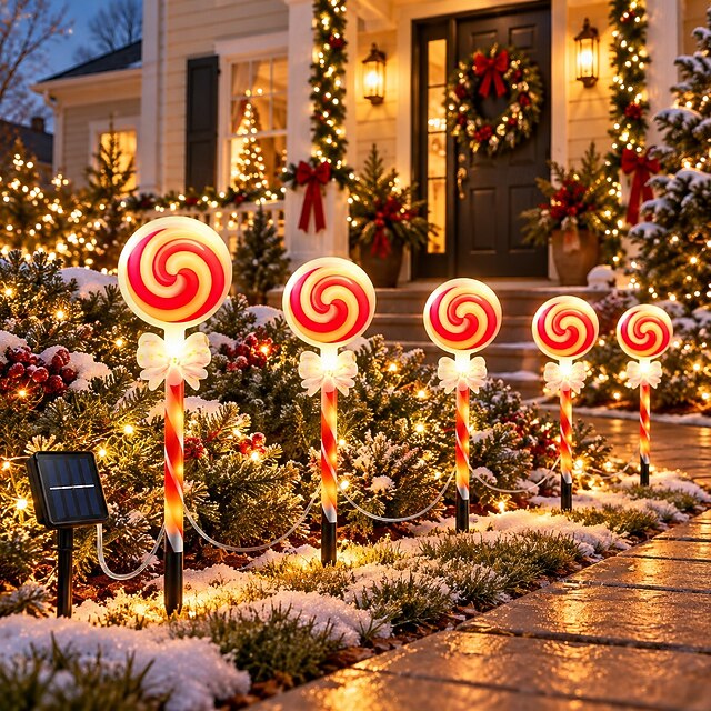 Guirlandes lumineuses solaires de Noël en forme de sucette, guirlandes ...