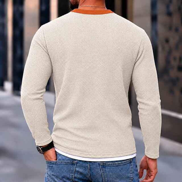 Men's Letter & Number Chinese character Waffle Henley Shirt Casual ...