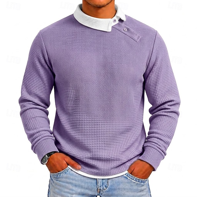 Color Baby Box Men's Waffle Polo Shirts Casual Vacation Turndown Long Sleeve Fashion ...