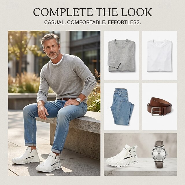 Men's High Top Sneakers Casual Shoes Modern Street Style Comfortable ...