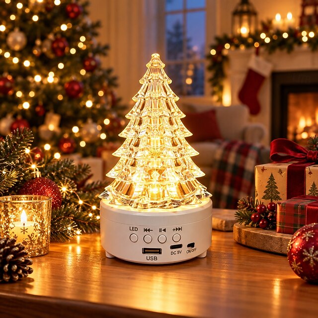 Christmas Tree Bluetooth Speaker Night Light, USB Rechargeable LED ...