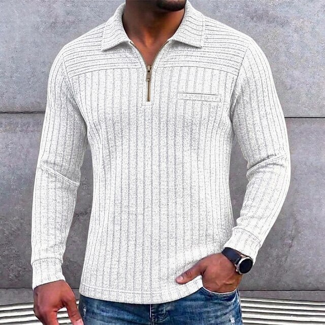 Men's Knit Polo Sweater Textured Casual Street Zip Lapel Long Sleeve ...