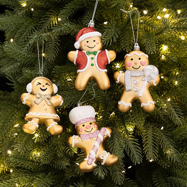 Christmas Gingerbread Man Hanging Ornaments, Gold Electroplated Cartoon ...