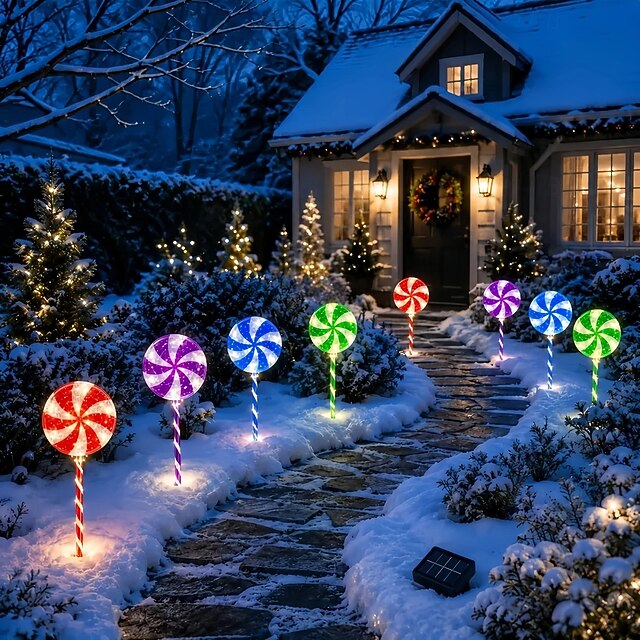 Guirlandes lumineuses solaires de Noël en forme de sucette, guirlandes ...