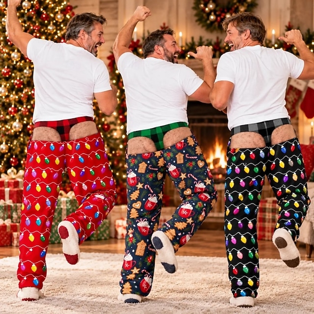 Christmas Funny Gifts Pajama Pants Plaid Christmas Lights Spooky Prank ...