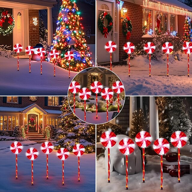 Guirlandes lumineuses solaires de Noël en forme de sucette, guirlandes ...