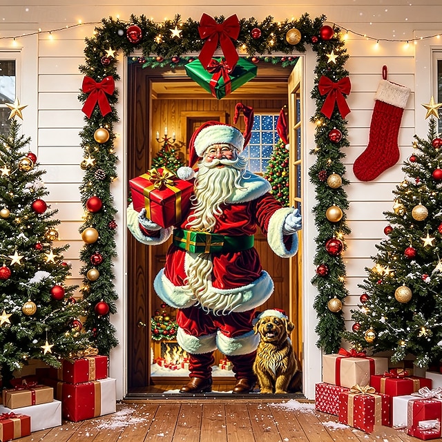 Décoration de porte extensible de Noël en tissu élastique spandex ...