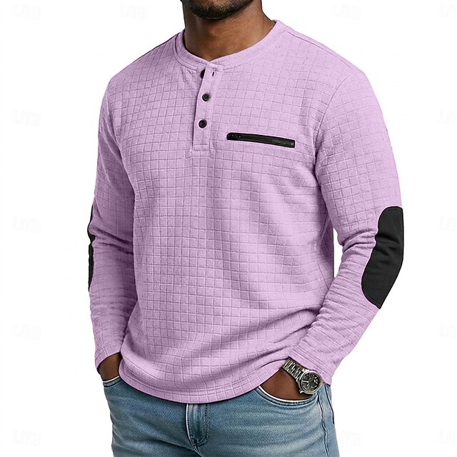 Men's Waffle Henley Shirt Long Sleeve Henley Spring Fall Spring & Fall ...